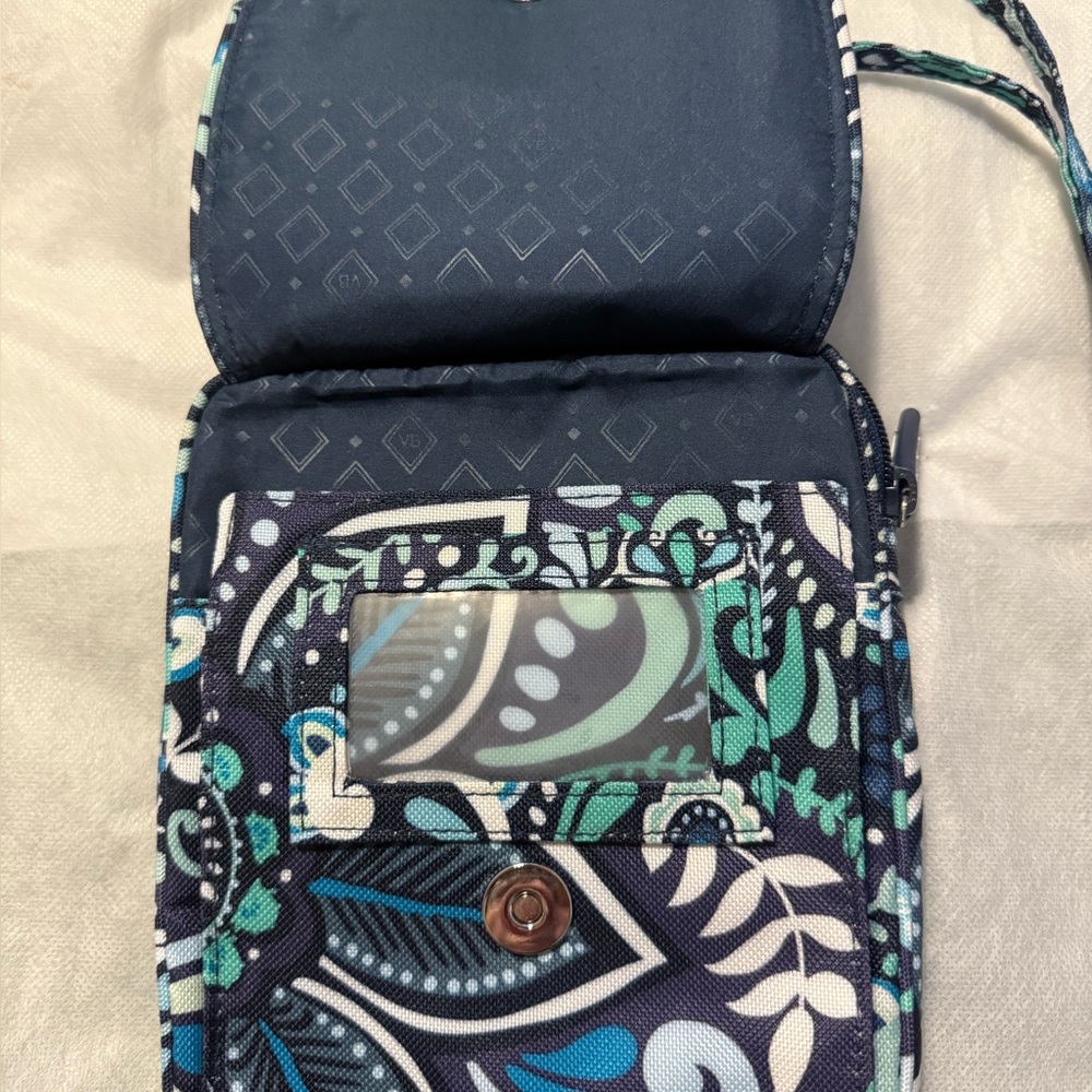 Vera Bradley Teal and Navy Patterned Crossbody Bag w/coin pouch. - Picture 4 of 14